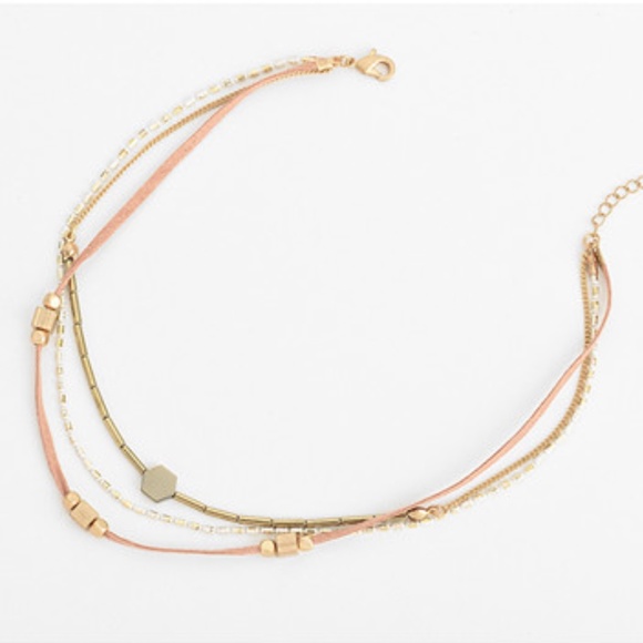 Suede Beaded Triple Layered Gold Choker Necklace - Picture 8 of 8